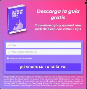 formulario de suscripción ejemplo