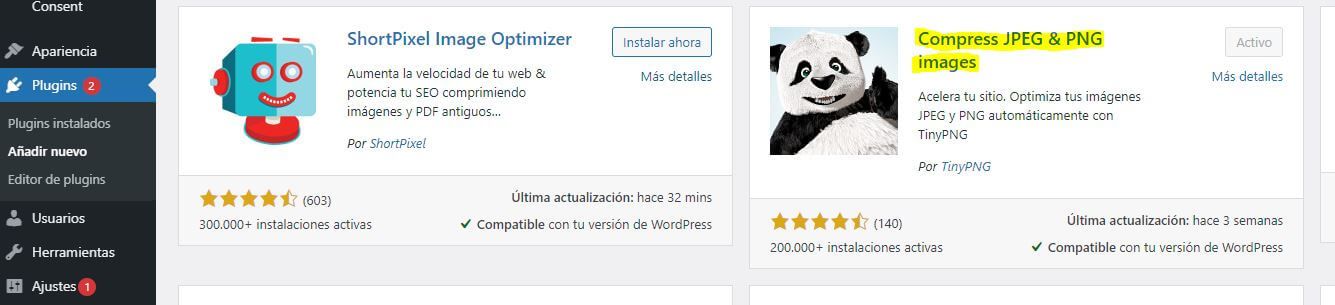 instalar tinypng wordpress