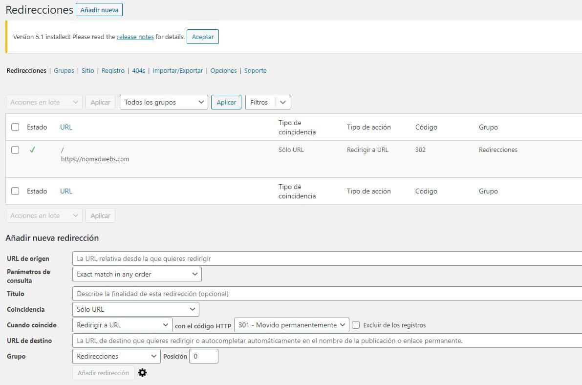 redirección 301 plugin wordpress redirection