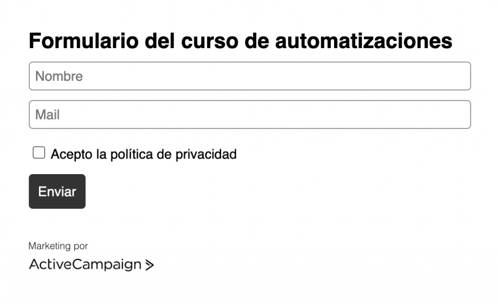 formulario de activecampaign simple