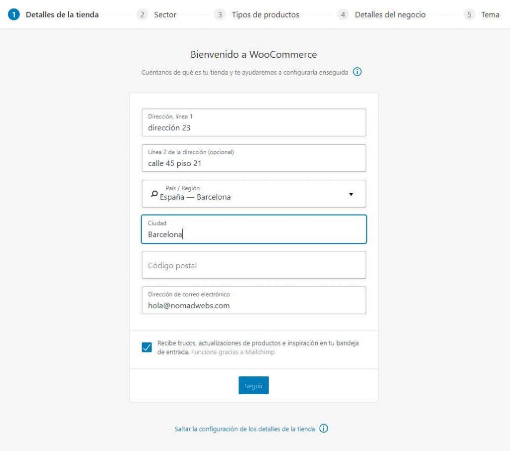 datos basicos de la tienda woocommerce