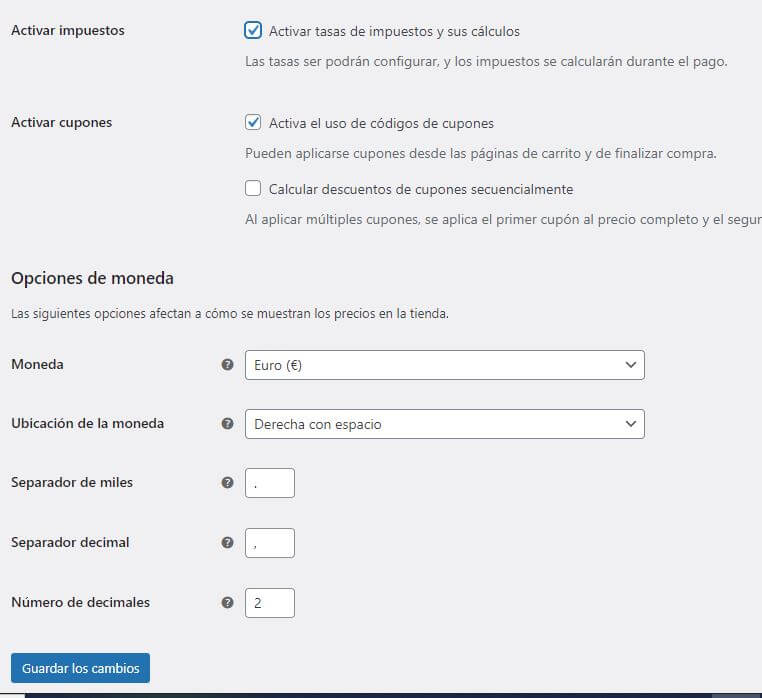 ajustes generales de woocommerce